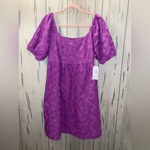 New Time and Tru Women’s Size Large Puff Sleeve Eyelet Dress Purple